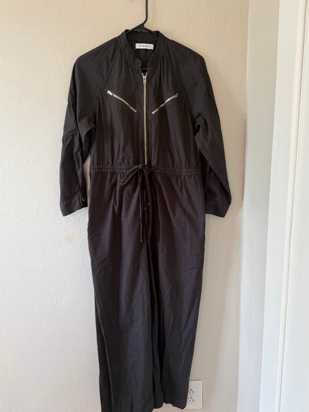 Women's Overlover Black Zipper Front Tie Waist Casual Jumpsuit Size Small